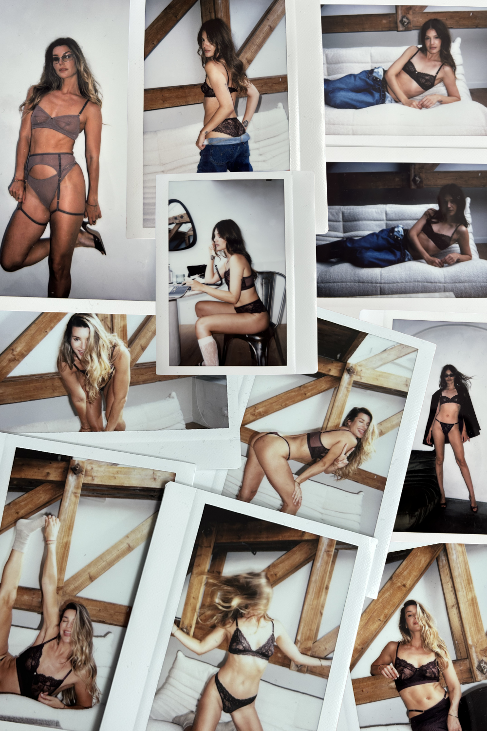 collage lingerie polaroids modellen in lingerie poseren