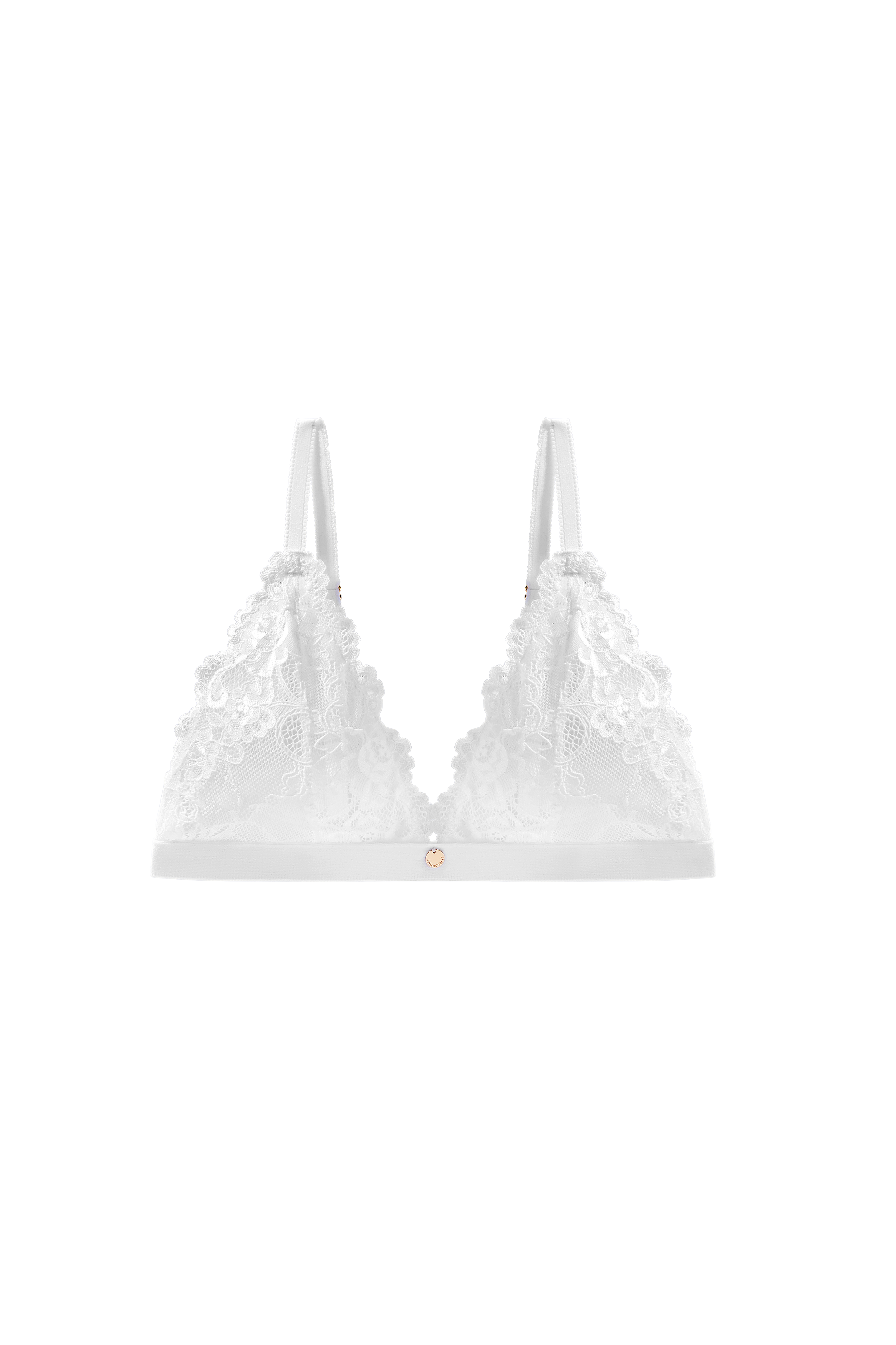 witte triangel top met kant en goud muntje als detail